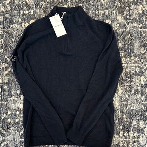 Elegant Dark Blue Zip Sweater for Men, cashmere, Crew Cup Pebble beach edition